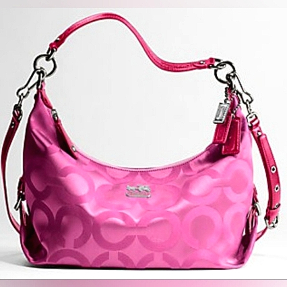 MUST SEE! COACH Madison OP Art PINK Sateen "HAILEY" Convertible Satchel Xbody Ba